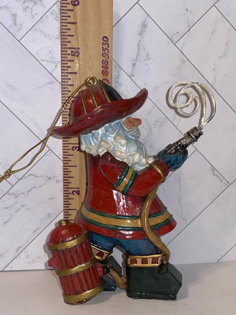 3/$15 Two Whimsical Folk Art Style Firefighter Christmas Ornaments